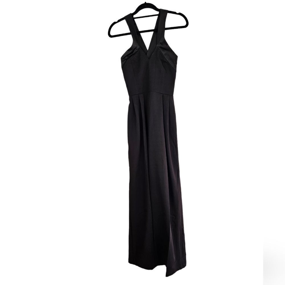 Nwt Elagia Formal Black Cross Neck Satin Sleeveless Wide Leg Jumpsuit Romper L — image 8 of 8